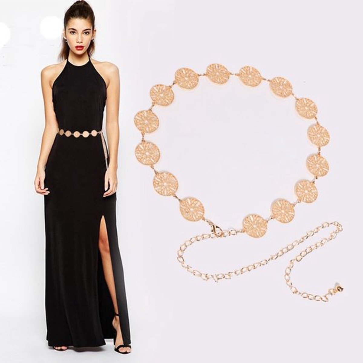 Daity 1 Stuk - Metalen Taille Ketting - Taille Versierde Riem - Boho Ketting Riemen voor Dames - voor Jurk enJeans - Gouden