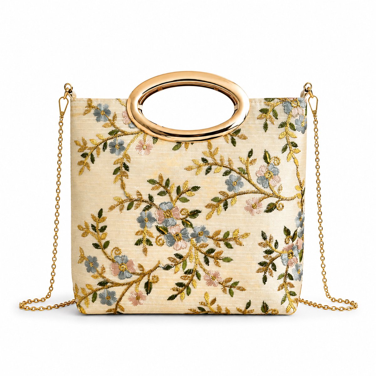 N3 Collecties Handgemaakte Clutch met Bloemenborduursel – Elegante Avondtas voor Bruiloften & Feesten-Blad