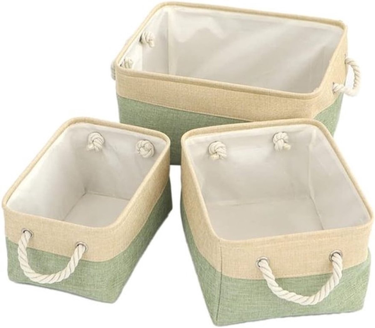 Linnen Opbergmand met Touw voor Verschoontafel, Badkamer, Slaapkamer en Woonkamer - Groene Organizer voor Speelgoed, Kleding en Accessoires
