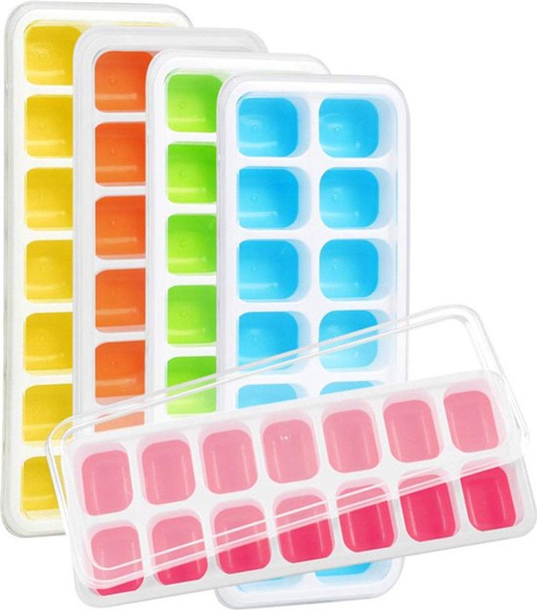 4 stuks-Silicone ijsblok vorm-kleine vierkante ijs grid-zelfgemaakte huishoudelijke-geschikt voor koelkast bevroren ijsblokken-21 * 8 * 2,5 cm-gemengde kleuren