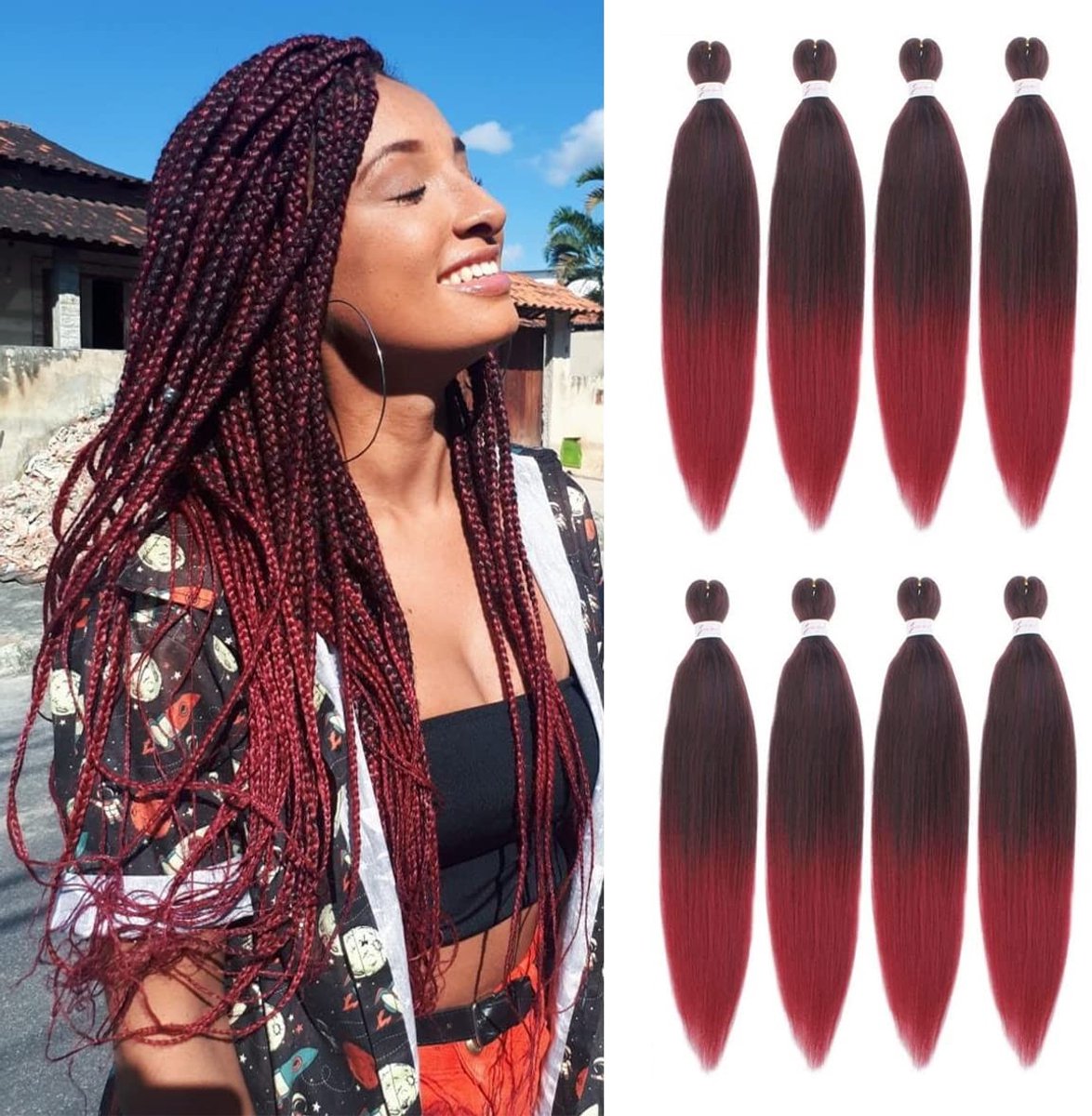 Solidchoice - 50cm Ombre Rood Vlecht Haar Extensions