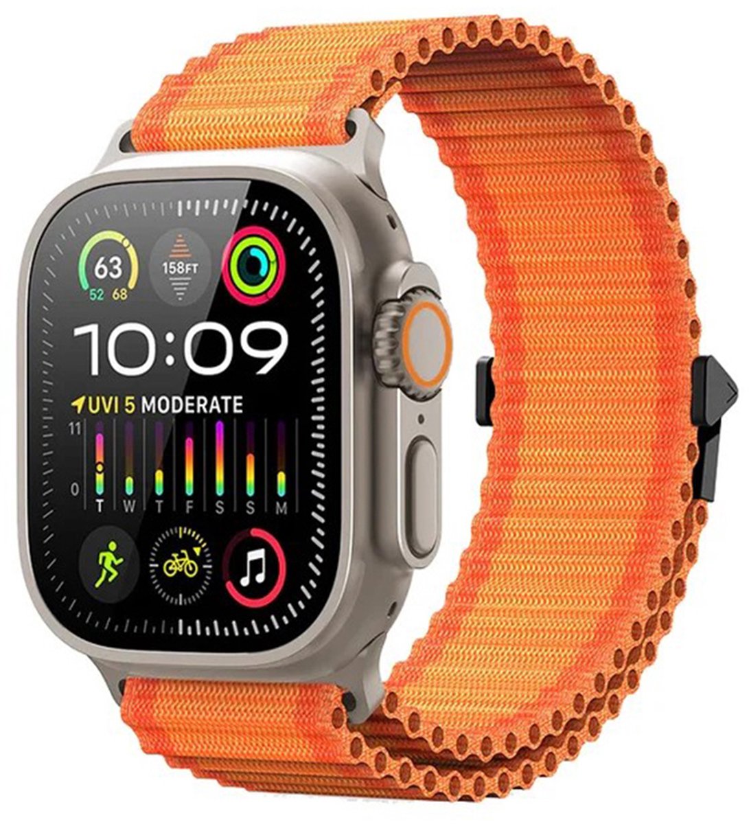 Stravo Outdoor Nylon Bandje – Geschikt voor Apple Watch 42mm (Series 11/10), 41mm (Series 9/8/7), 40mm (Series 6/5/4, SE 1/2/3), 38mm (Series 3/2/1) – Trail Loop Sport Horlogebandje met Verstelbare Gespsluiting – Oranje