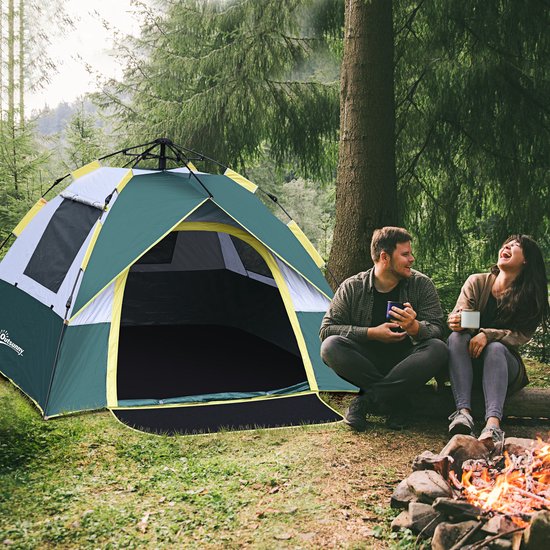 Campingtent voor 3 personen, pop-up koepeltent met raam, opbergtas, haken, grondzeil, familietent met een waterkolom van 1000 mm, tent voor kamperen, reizen, trekking en in de tuin — afbeelding 4