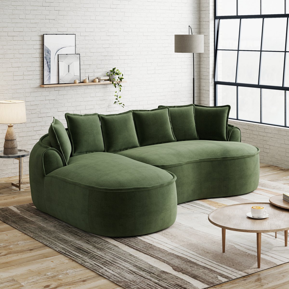 L Vormige Hoekbank Groen - Luxe Modulaire Cloud Sofa - Chenille Bank Met Lounge Gedeelte En Brede Armleuning - Zachte Diepe Zitbank