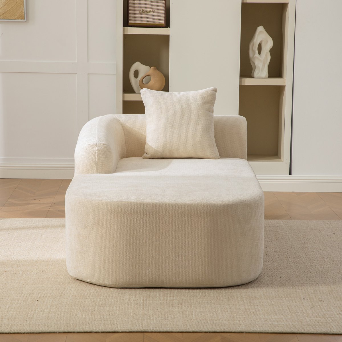Lounge Fauteuil - Modulaire Chenille Bank 1-Zits Met 30D Schuimvulling - Zachte Cloud Stoel Zonder Montage - Comfortabele Relaxstoel Met Kussen Voor Woonkamer - Beige
