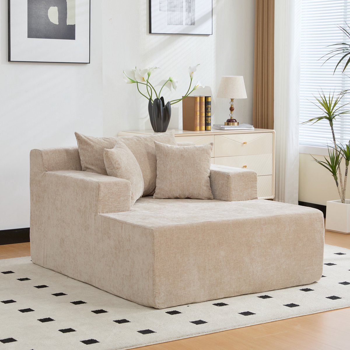 1-Zits Modulaire Bank - Zachte Chenille Lounge Stoel Met Cloud Design, Diepe Zit, Compressie Sofa, Licht Khaki