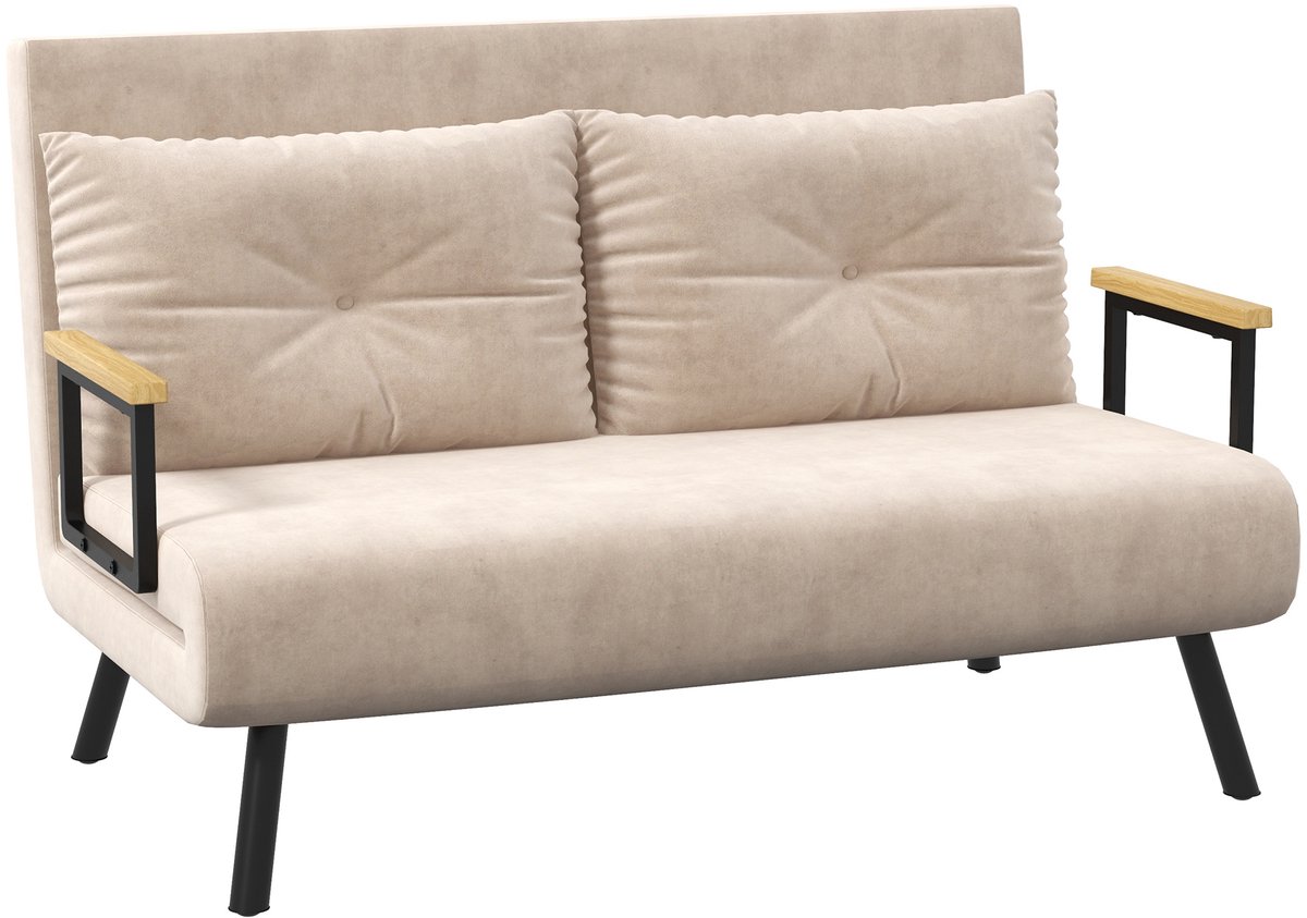 Slaapbank 2-Zits - Verstelbare Slaapstoel Met 5 Standen - Eenpersoonsbed - Beige
