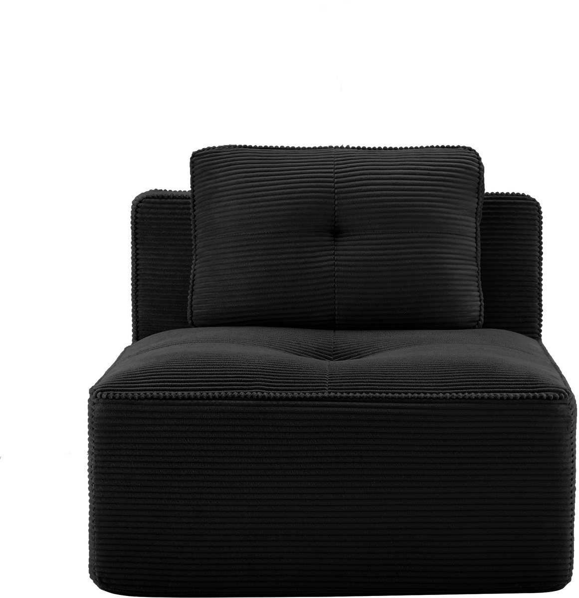Modulaire 1-Zits Bank - Ribstof Lounge Fauteuil Met Kussen - Frameloze Cloud Sofa Met 32D Schuim - Diepe Zitbank Zonder Montage - Comfortabele Stoel Voor Woonkamer - Zwart