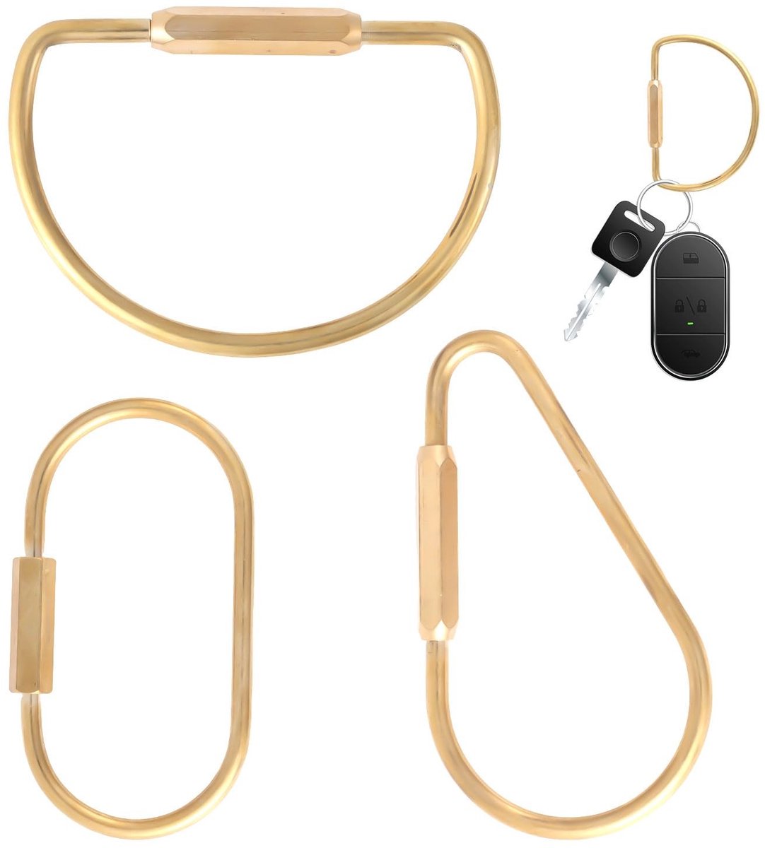 Solidchoice - 3 Stuks Messing Sleutelhangers met Karabijnhaak