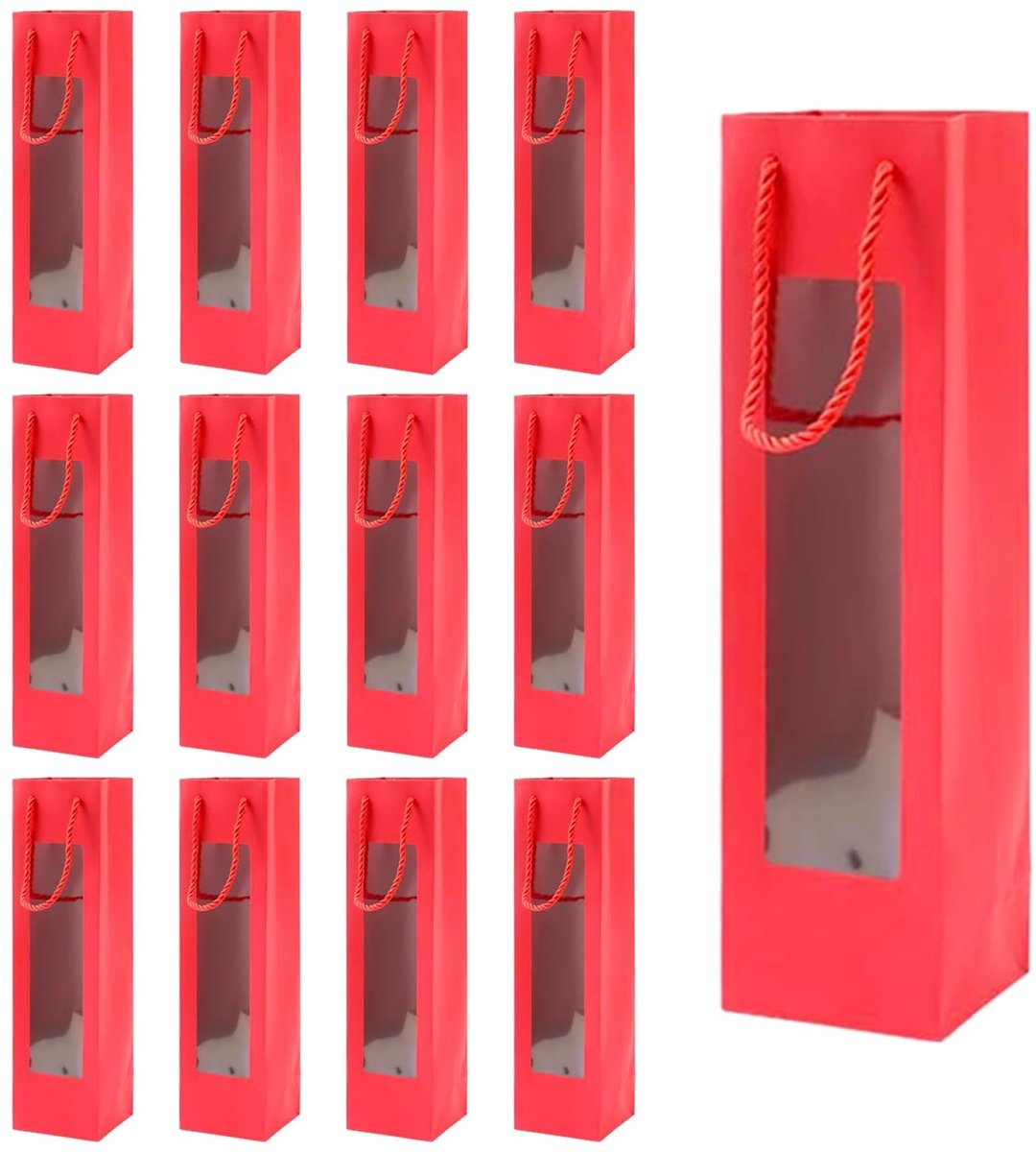Solidchoice - Kraftpapier Wijnfles Geschenkzakken met Handvat - Set van 12 Stuks