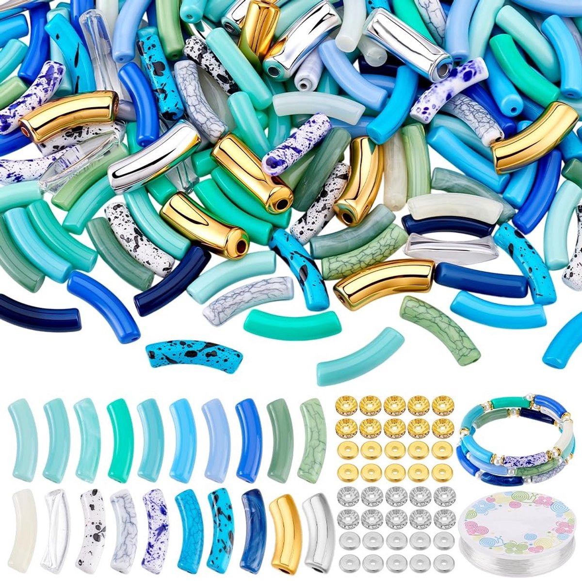 Solidchoice - 280 Stuks Acryl Buiskralen - Blauwe Serie met Draad en Afstandskralen