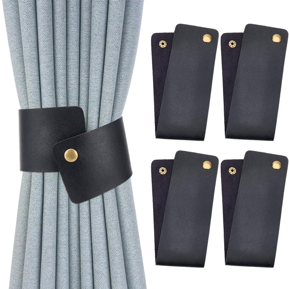 Solidchoice - Set van 4 Elegante PU-Leren Gordijnbinders in Vintage Stijl