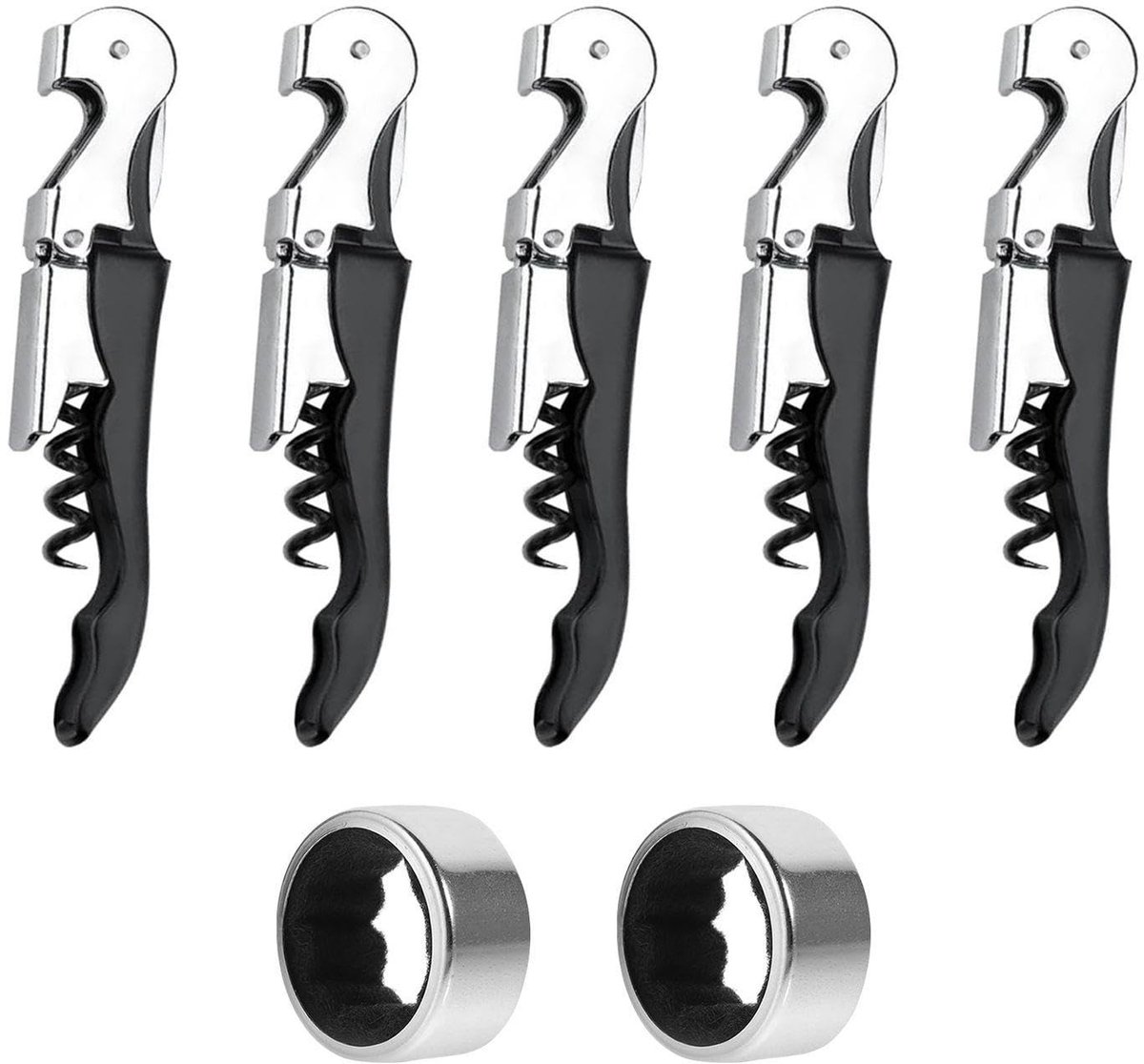 Solidchoice - Set van 5 Flesopeners met Druppelvrije Wijnringen