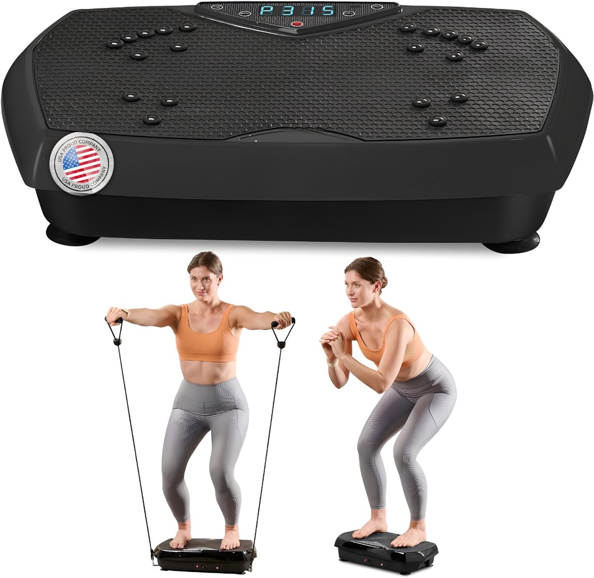 Lìon® Trilplaat Fitness - 150kg - Vibratie Plaat -Trilplaat voor Benen Bloedsomloop - Zwart - 63cm x 38cm x 14cm