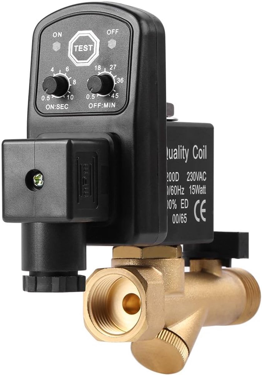 Automatische aftapkraan, G1/2 DN15 Automatische elektronische getimede aftapkraan voor condenswaterbeheer van luchtcompressoren (AC230V)