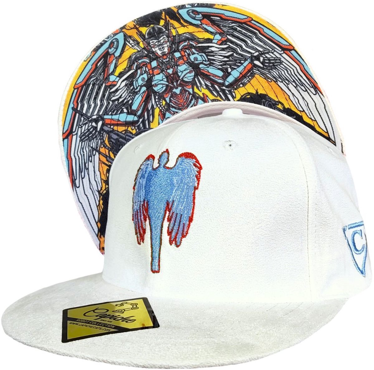 Capiche® Snapback – Robot Engel – Wit Suède – Verstelbaar met Druksluiting – Sportcap – Pet voor Heren – Robot Angel