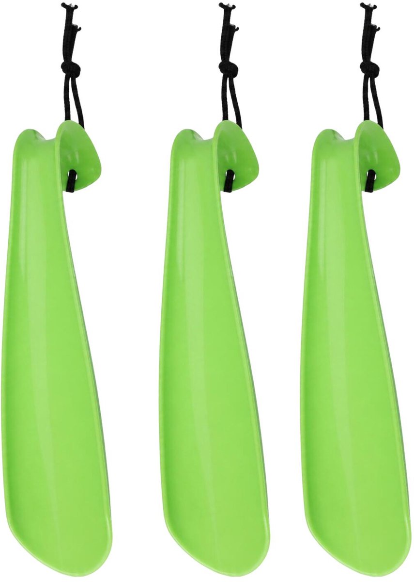 Benson Shoe Solutions Schoenlepel - 3x - 18 cm - kunststof - groen - met haak - instaphulp voor schoenen