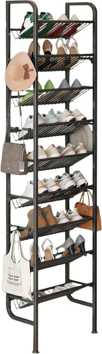 ZRNS® Shoe Cabinet - Smal Schoenenrek - Storage Rack - Voor in de Hal - 9 Planken - Zwart