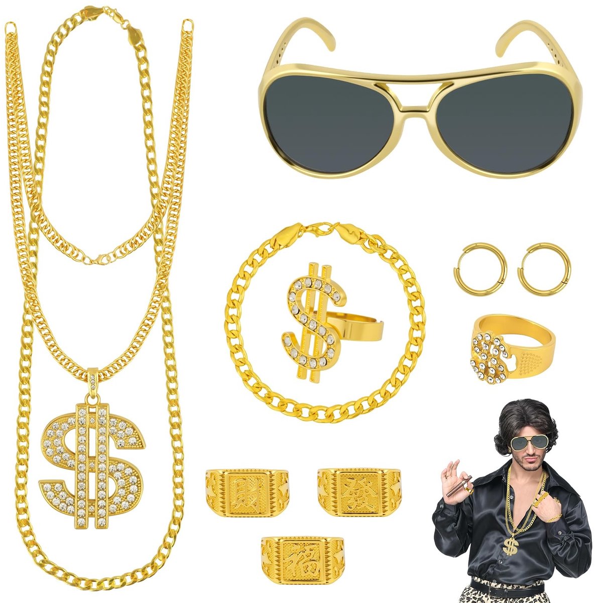 Solidchoice - 10-Delige Hip Hop Kostuum Accessoire Set