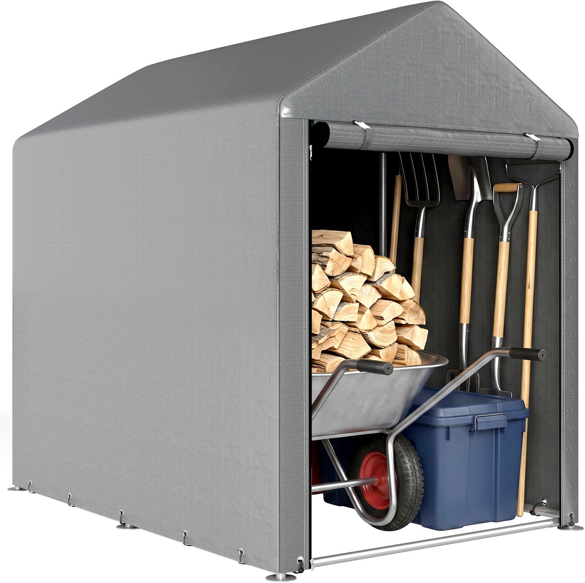 Outsunny Tuinopslagtent-Verzinkt metaal, PE-doek-120L x 179B x 165H cm-Lichtgrijs