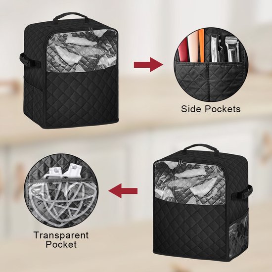 Zwarte opbergtas voor blender - Keukenstofhoes - Hoes voor staande blender - Meerdere opbergvakken - Keukenaccessoires - Voor blenders - 37,3 x 21,5 x 43,3 cm — afbeelding 4