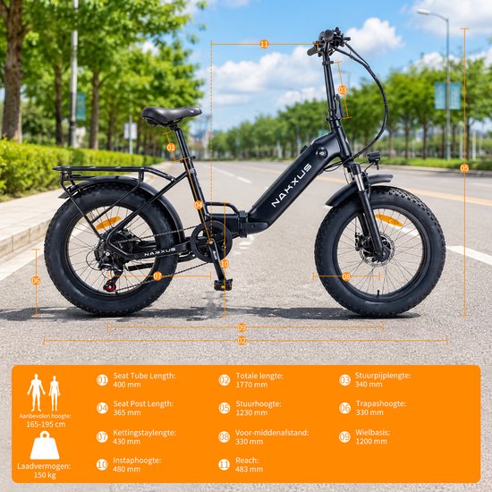 Vankel Elektrische Vouwfiets - 20 inch Fatbike banden - 36V 522Wh uitneembare accu - tot 70 km actieradius - 250W motor - Shimano 7 versnellingen - LCD display - Zwart van VANKEL — afbeelding 3