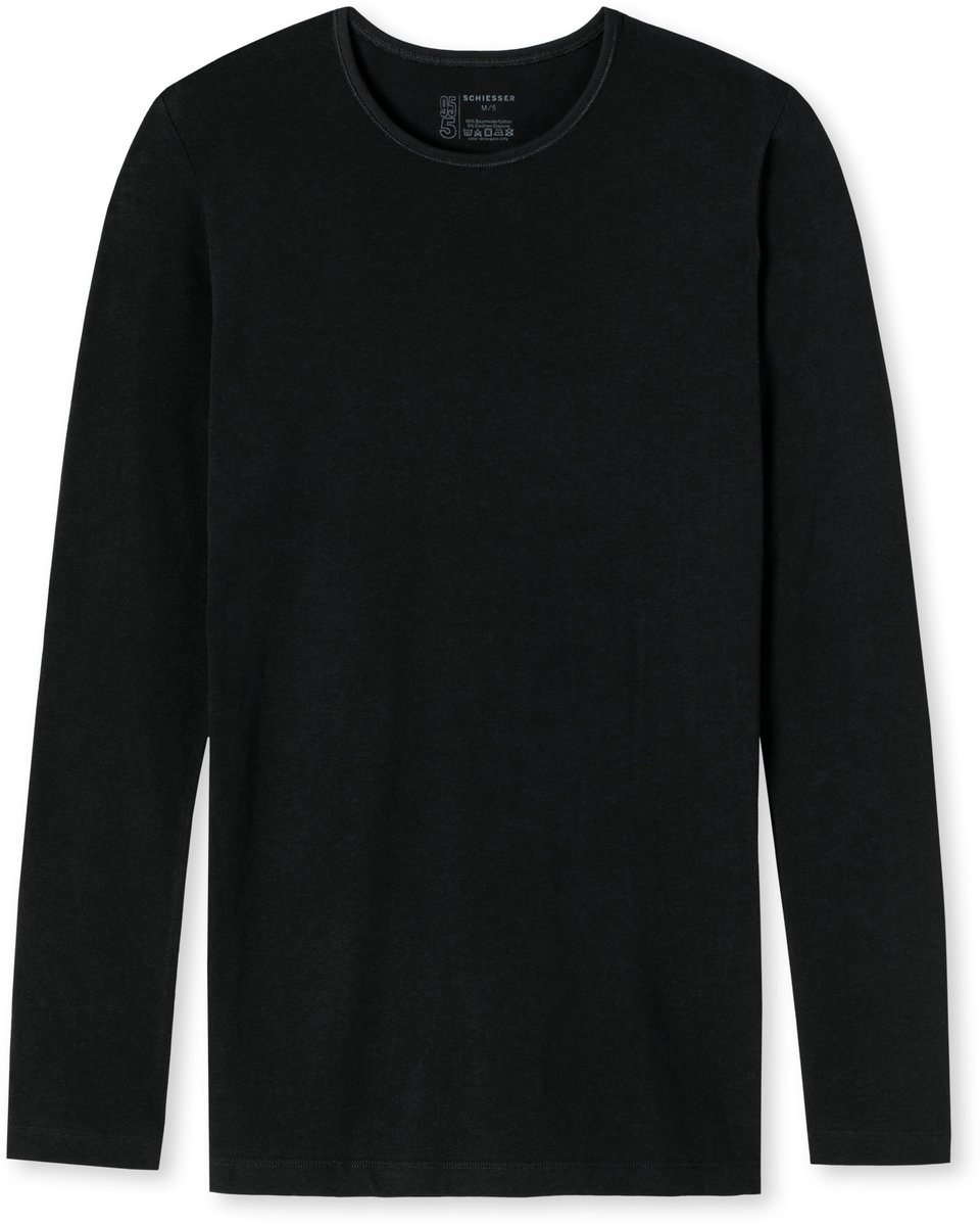 Schiesser Shirt Lange Mouw - 95/5 Originals - Heren Ondershirt - zwart