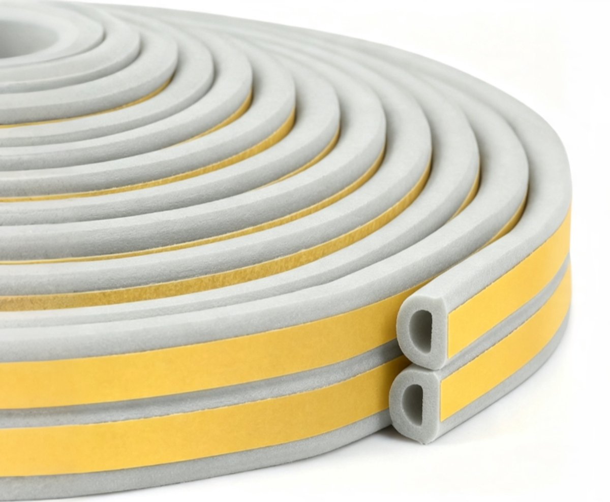Deur- en raamafdichtingsstrips – Lichtwerende afdichtingsstrips – Geluids- en warmte-isolerende afdichtingsstrips – Anti-botsings-/schokabsorberende en geluidsdempende strips voor deurkozijnen – 9x6 mm – Lengte: 6 meter - Grijs
