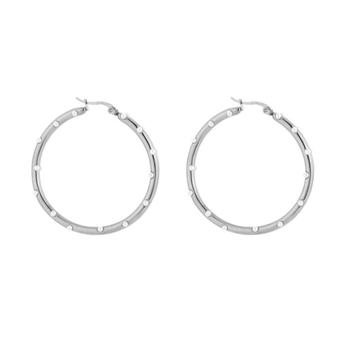 Bijoutheek Oorringen Hoop Parel Studs Zilverkleurig