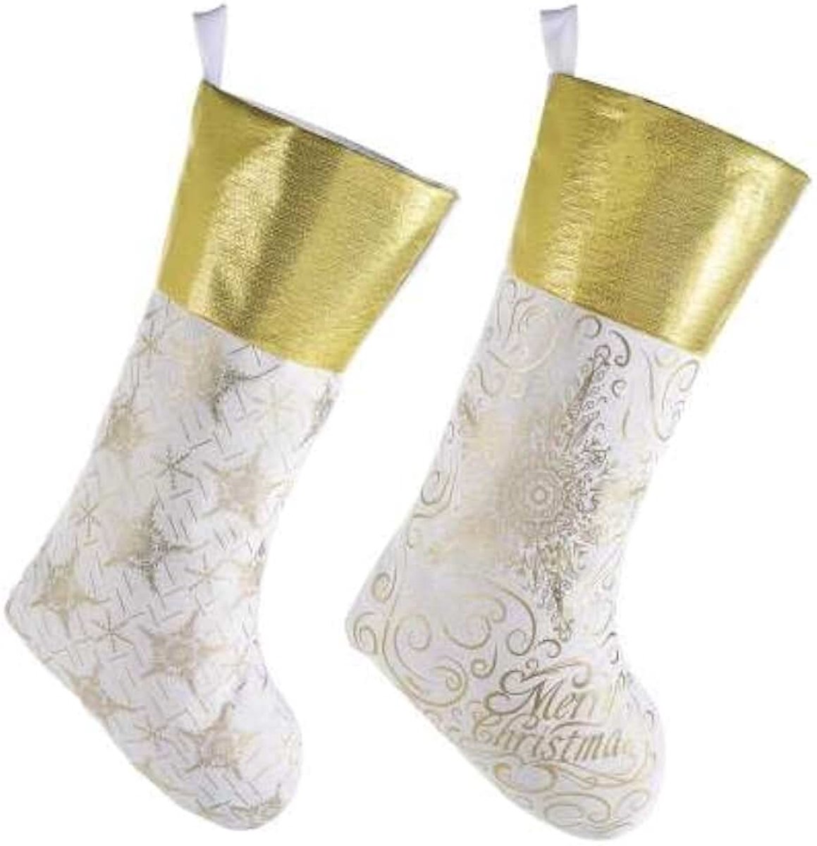 Maruccia - Kerstsokken van witte en gouden stof - kerstkousen voor snoep en geschenken - 8-delige set