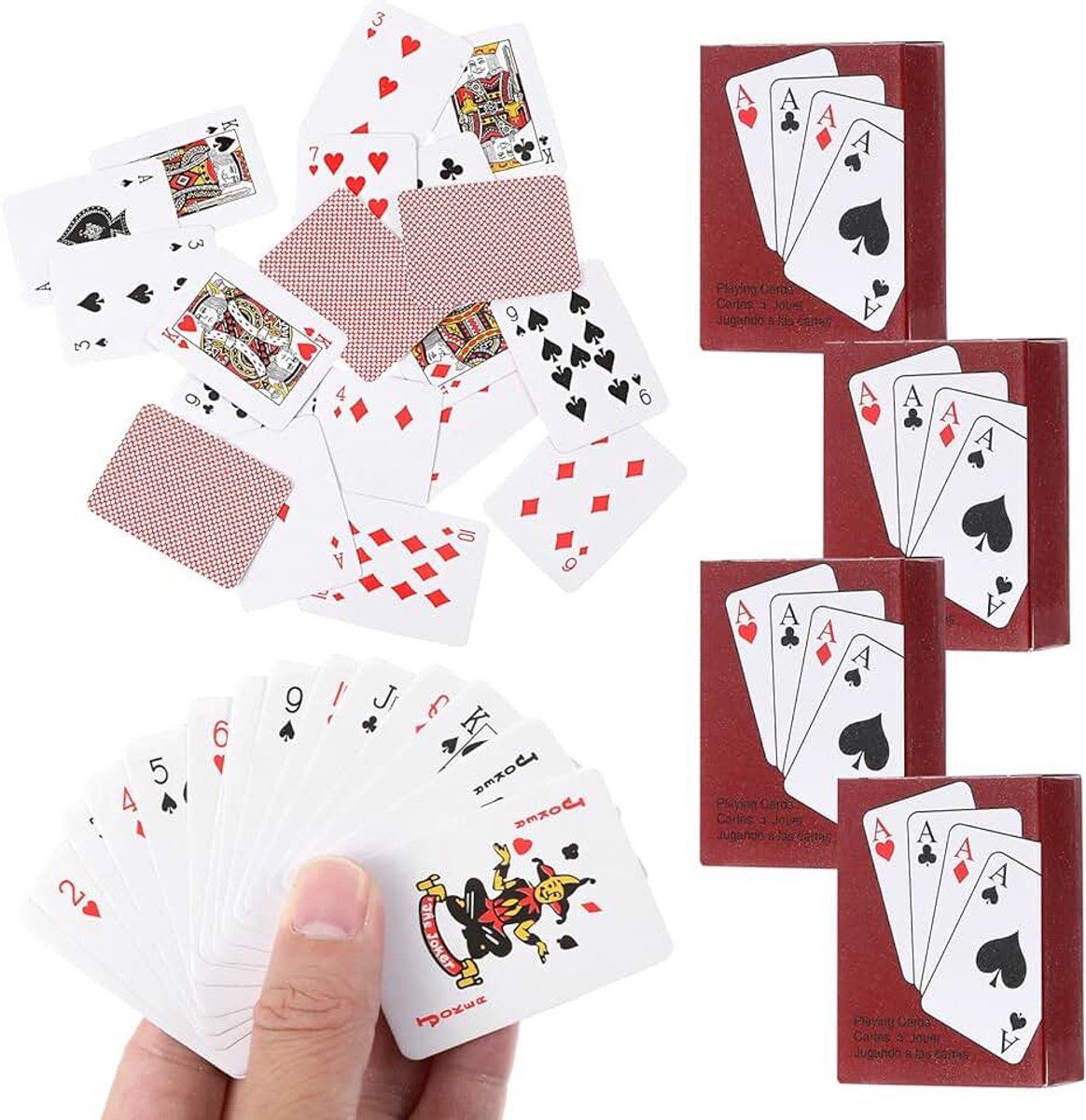 4 decks mini-speelkaarten, mini-kaartspel, kleine speelkaart, dubbele kop, speelkaarten, miniatuur pokerkaarten, reisspel, kaartspel voor Texas Holdem Poker, Blackjack, Bridge