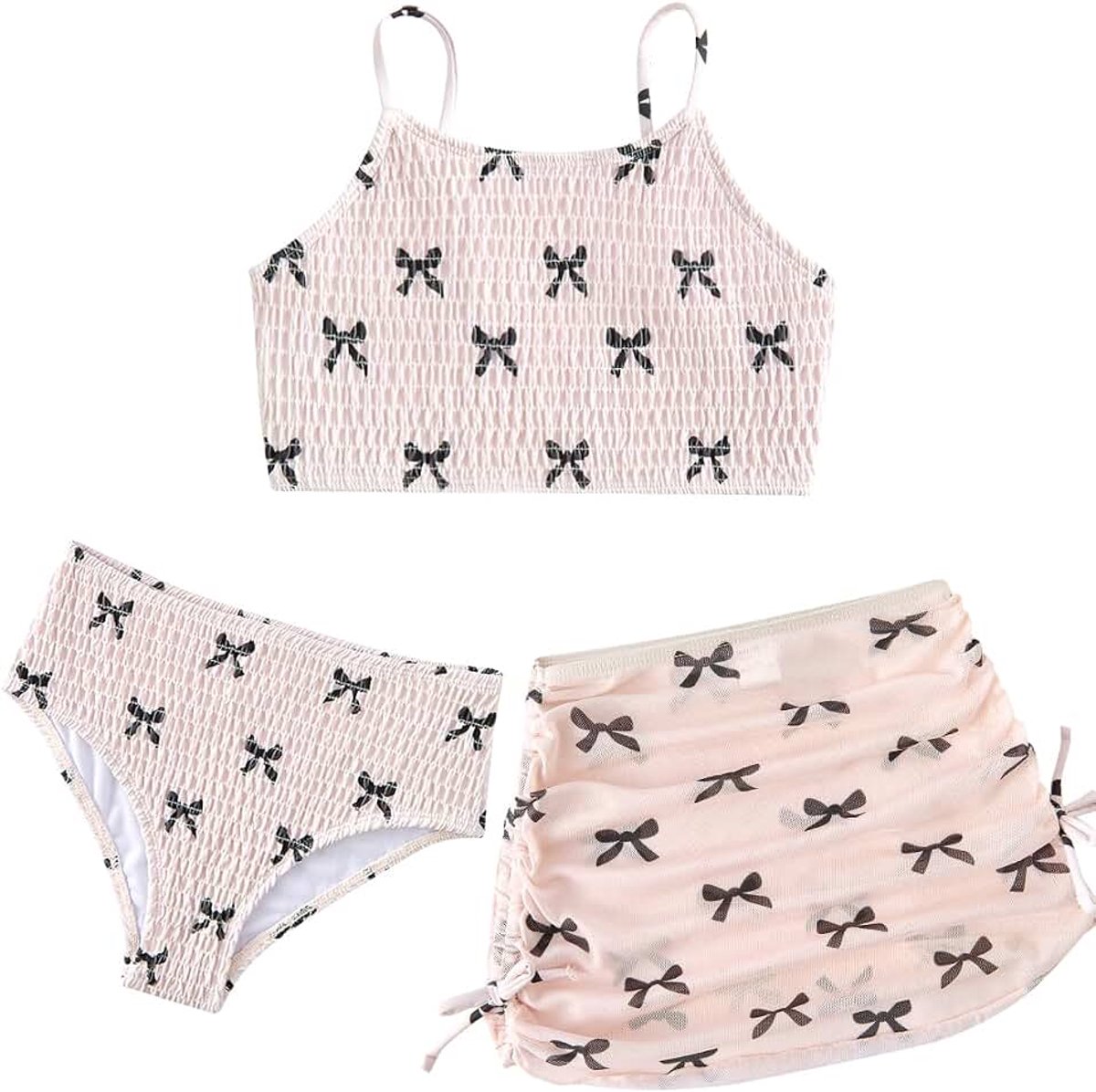 Meisjes 3-delig badpak volledig bedrukt gesmokte verstelbare bandjes bikini set met rok badmode 7-13 jaar