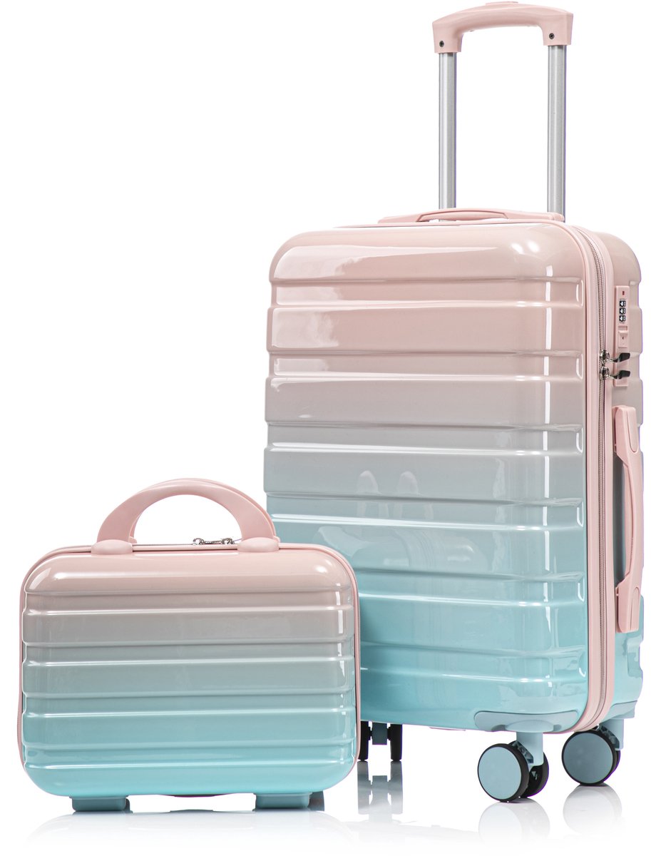 Kofferset - Hardcase Koffer - 2-Delige Reisset - Met Beautycase - Cijferslot - Weekendje Weg - 20 Inch - Roze