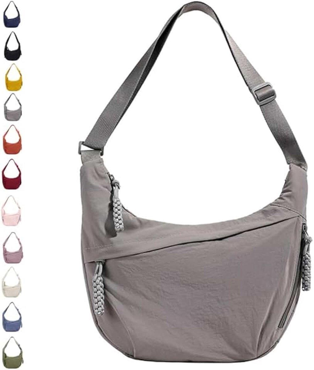 Maan tas van nylon voor dames, dumplingtas voor dames, halve maan, crossbody tas met verstelbare riem, dumplingtas voor dagelijks gebruik