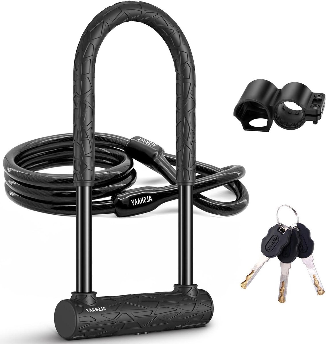 Fiets U-slot - Beveiligingsslot - Fiets Beveiligen - Extra staalkabel - 21x16x3.6 cm - Zwart