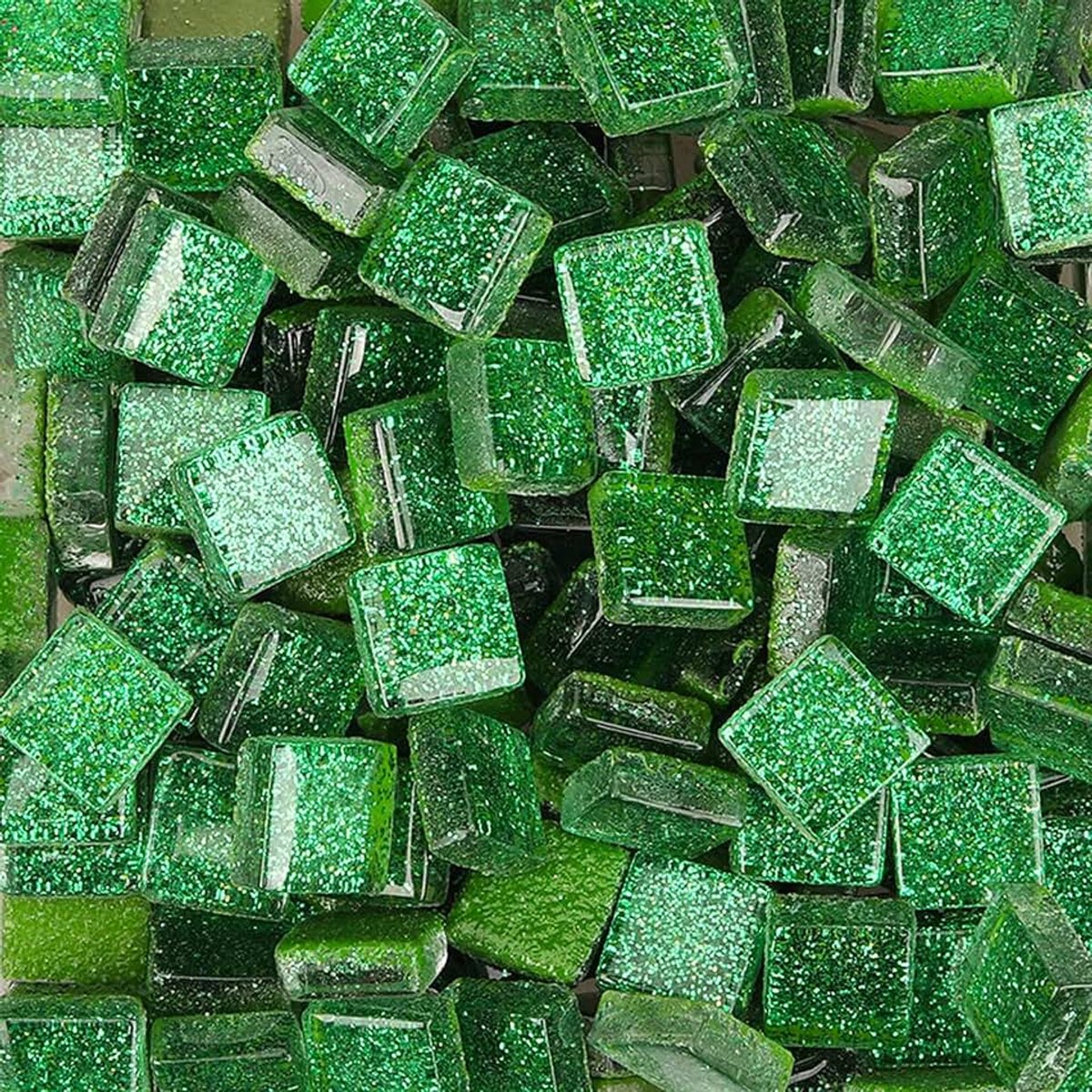 Mozaïekstenen, 200 g, 1 x 1 cm, bulk-vierkante mozaïektegels, glastegels, glitterkristal, glasmozaïek, glazen stenen, mozaïekstenen voor knutselen, huisdecoratie (groen)