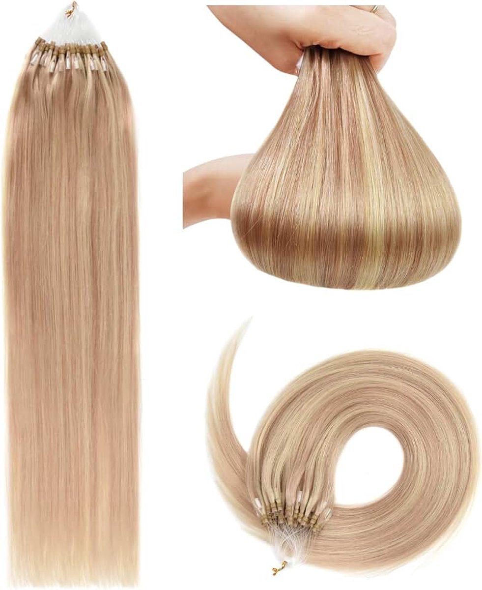 Haarextensies 50g Echt Haar (35cm #P18/613 asblond mix bleekblond)