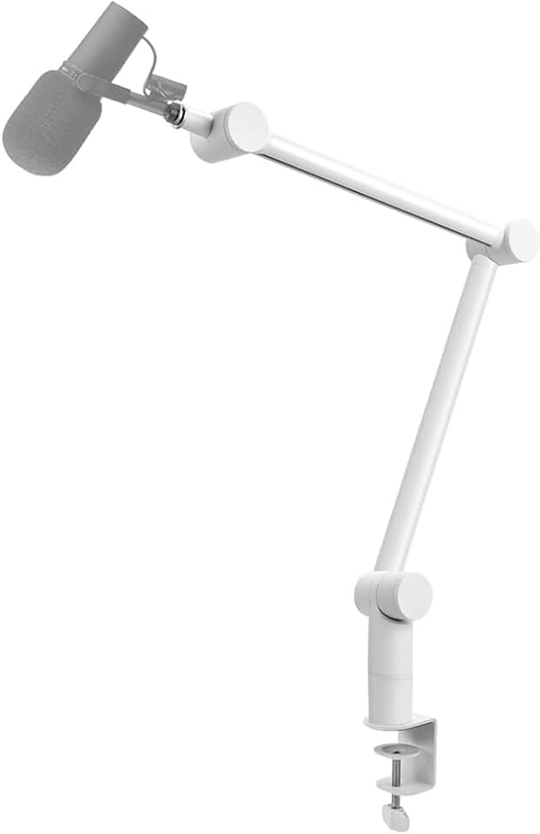 Boom Arm Mic Stand - Verstelbare Heavy Duty Suspension Boom Schaararmstandaard met kabelbeheerkanalen, bureauklem voor podcasts, streaming, gaming, thuiskantoor, opname (WIT)