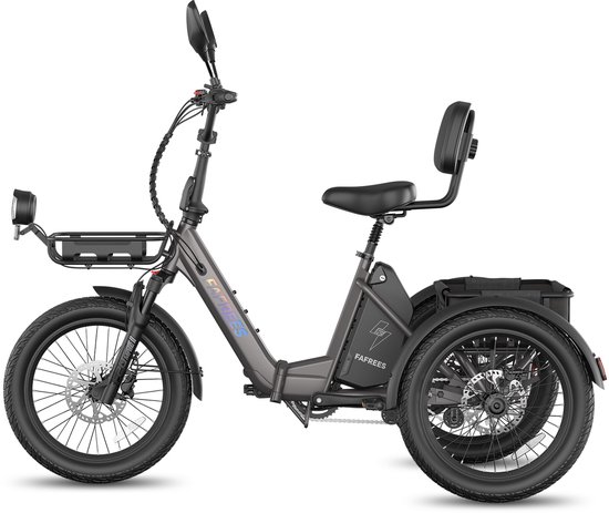 Fafrees Elektrische Driewieler - 20 Inch 48V 21Ah Accu - Dik Klapfiets E-Bakfiets - Elektrische Fiets - Elektrische Vrachtsfiets 180kg - 85km Bereik - Grote groentemanden aan de voor- en achterkant - Koppelsensor - Max 180kg Belasting - Zwart van FAFREES — afbeelding 2