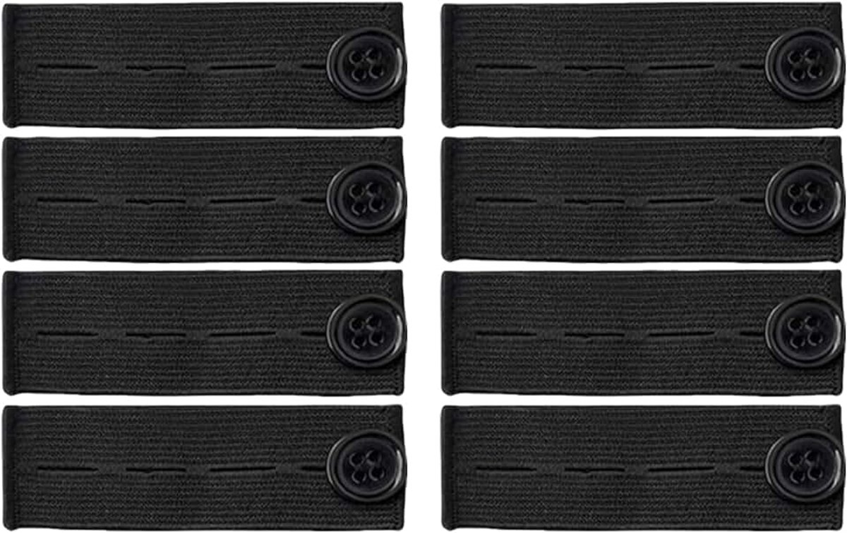 8-delige tailleverlenger, jeans-knoopverlenger, verstelbare taillelengte, geschikt voor zowel mannen als vrouwen, zwart, 8-delige set