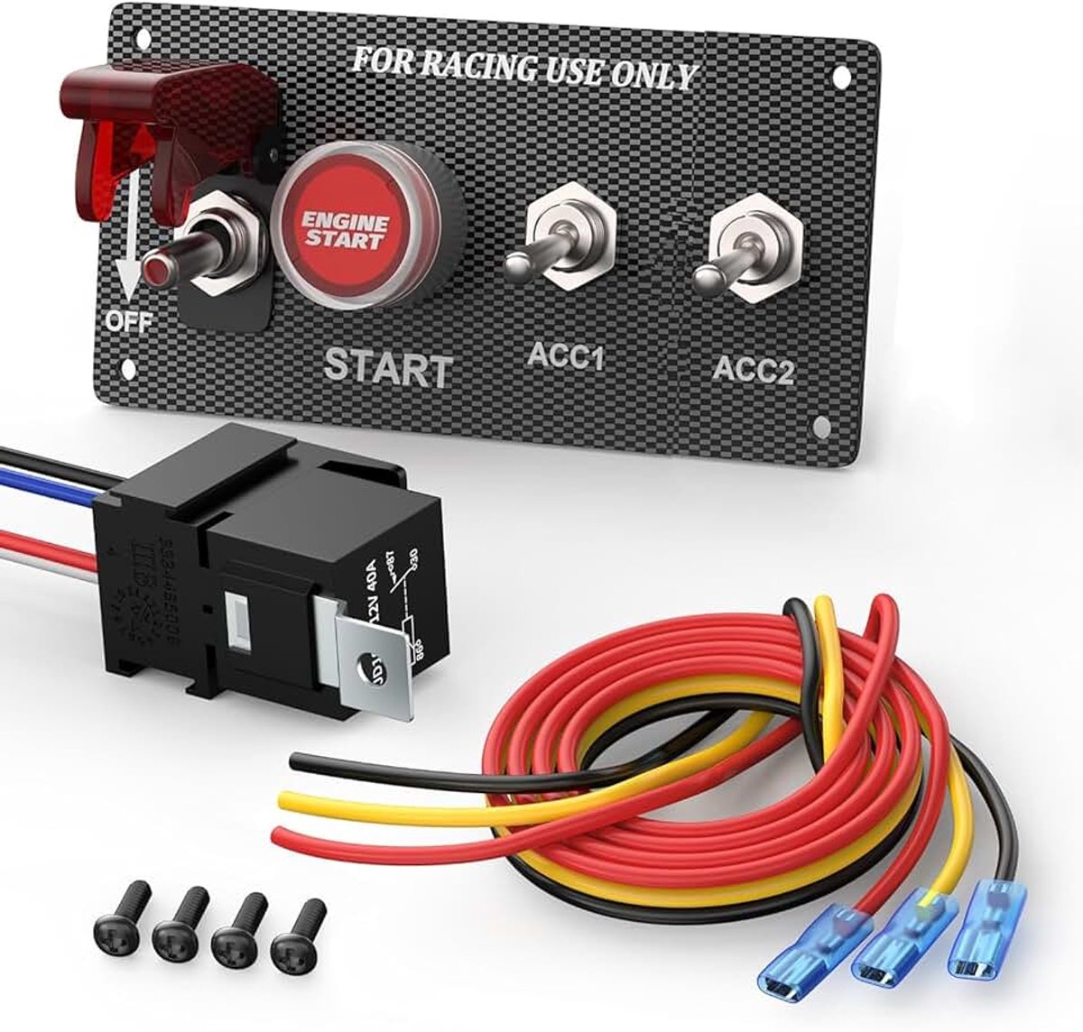 12V 30A 4 in 1 Contactpaneel Racemotor Startknop LED-Tuimelschakelaars Paneel met Draadrelais voor RV Truck Racewagen Boot Marine Trailer