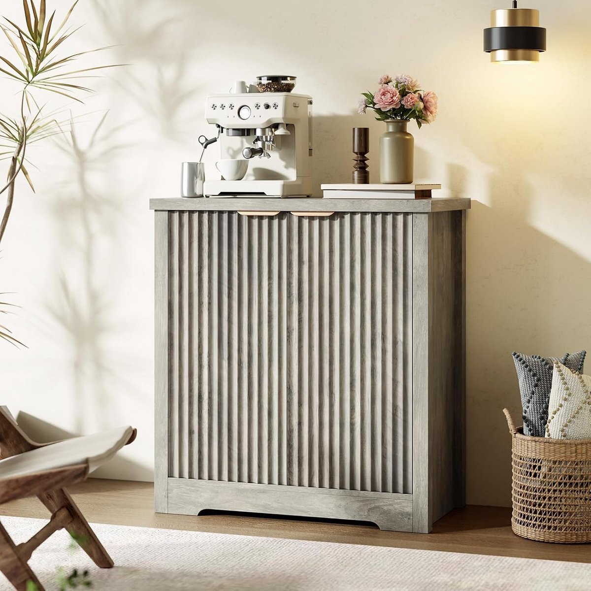 Triumpunpre - Dressoir Buffetkast met opbergruimte - 2 deuren en verstelbare planken - handgreep - moderne houten koffiebar - Grijs eiken