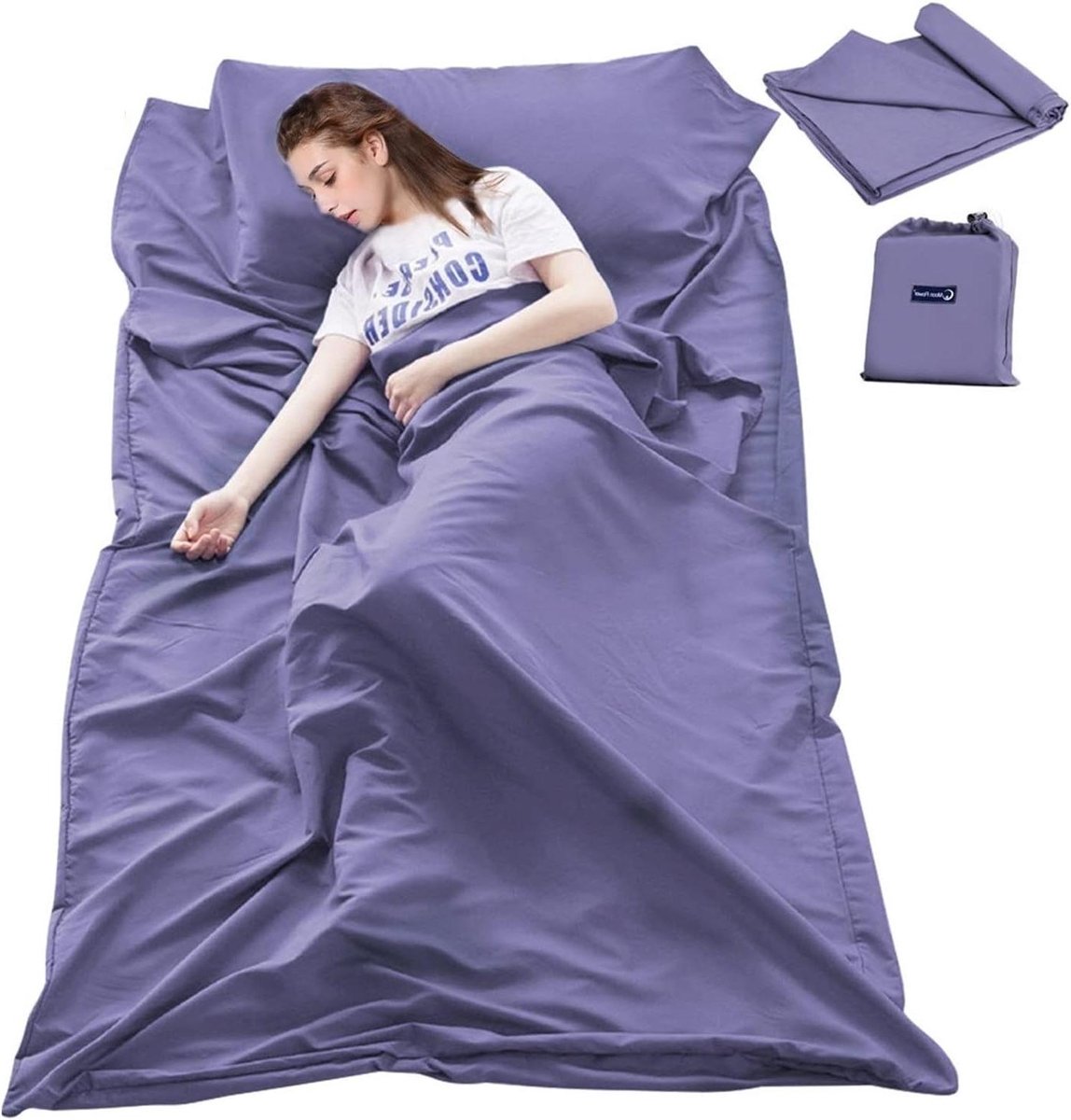 Reis Slaapzak Voering - Kampeerlaken Outdoor - Reizen Kamperen - Zacht Ademend Polyester - 210 x 115 cm - Grijsblauw