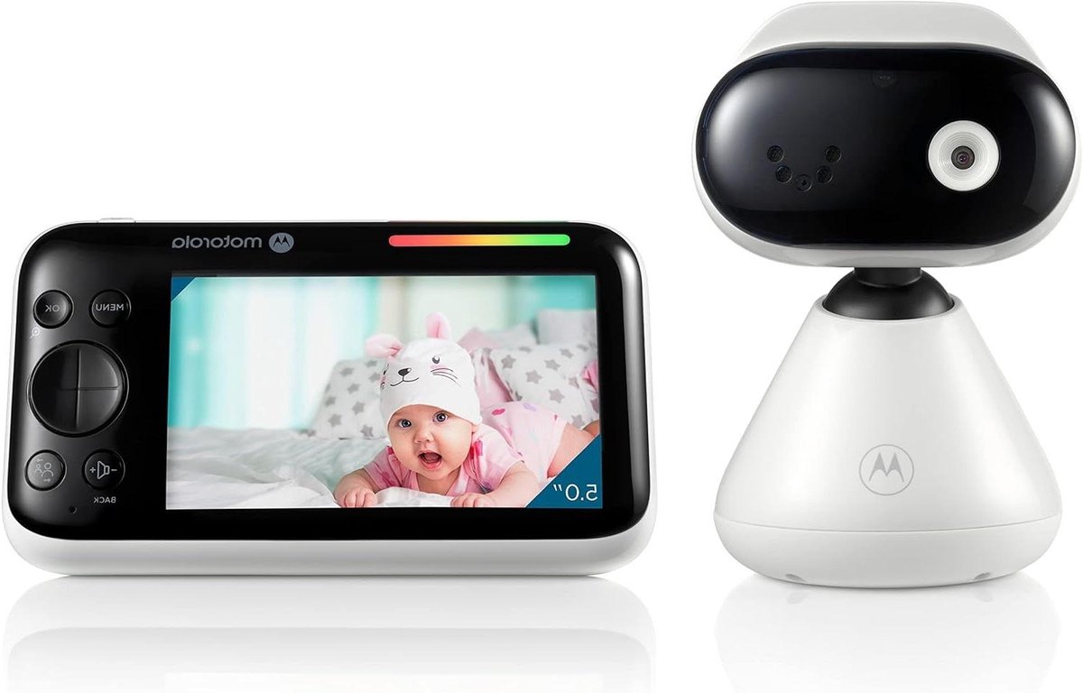 Babyfoon met camera - Baby monitor - Baby in de gaten - Kamertemperatuur bewaking - 5 inch scherm - Wit Zwart