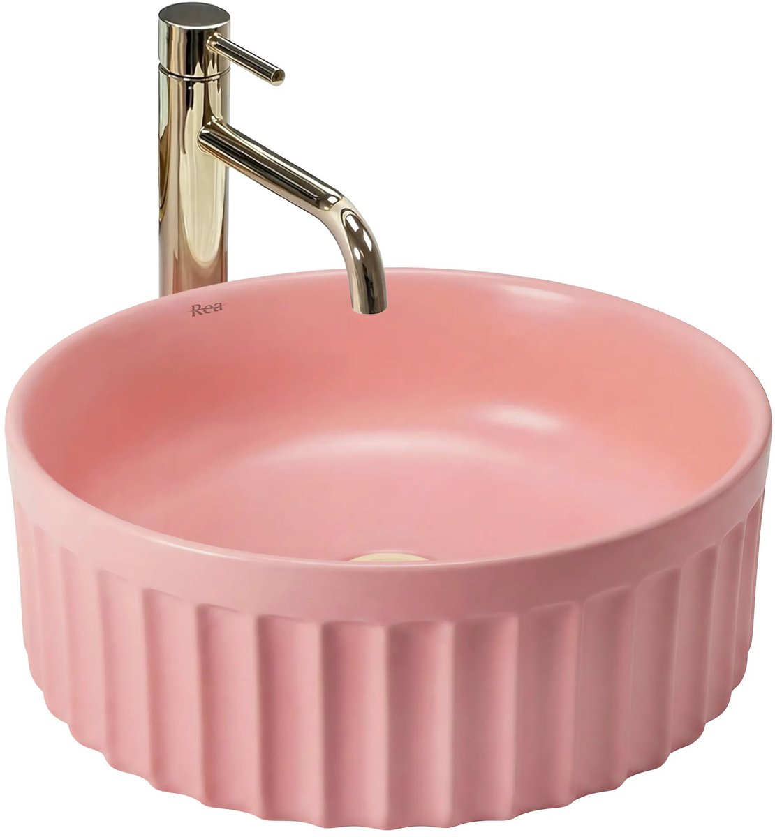 Rea - Wastafel Duo Sweet Pink Matt, Ronde - 38 x 38 x 15 cm