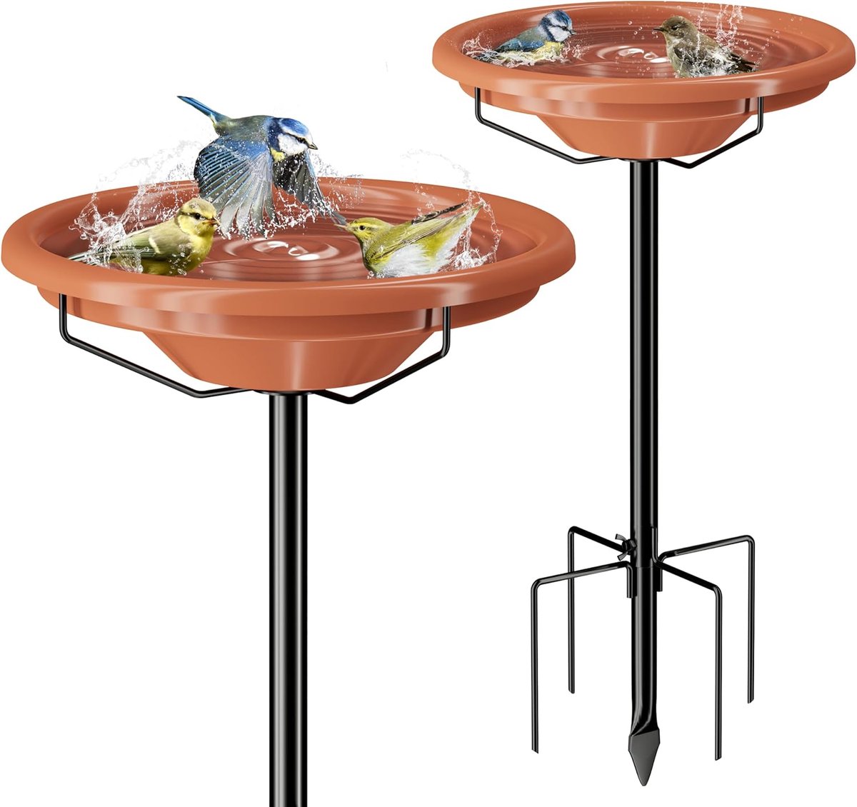 Thijox - Vrijstaand Vogelbad voor Buiten 91,4 cm - Metalen Vogelbad met 12" BPA-vrije Kom - 3 Verstelbare Hoogtestangen - Afneembaar en Stevige 5-poli