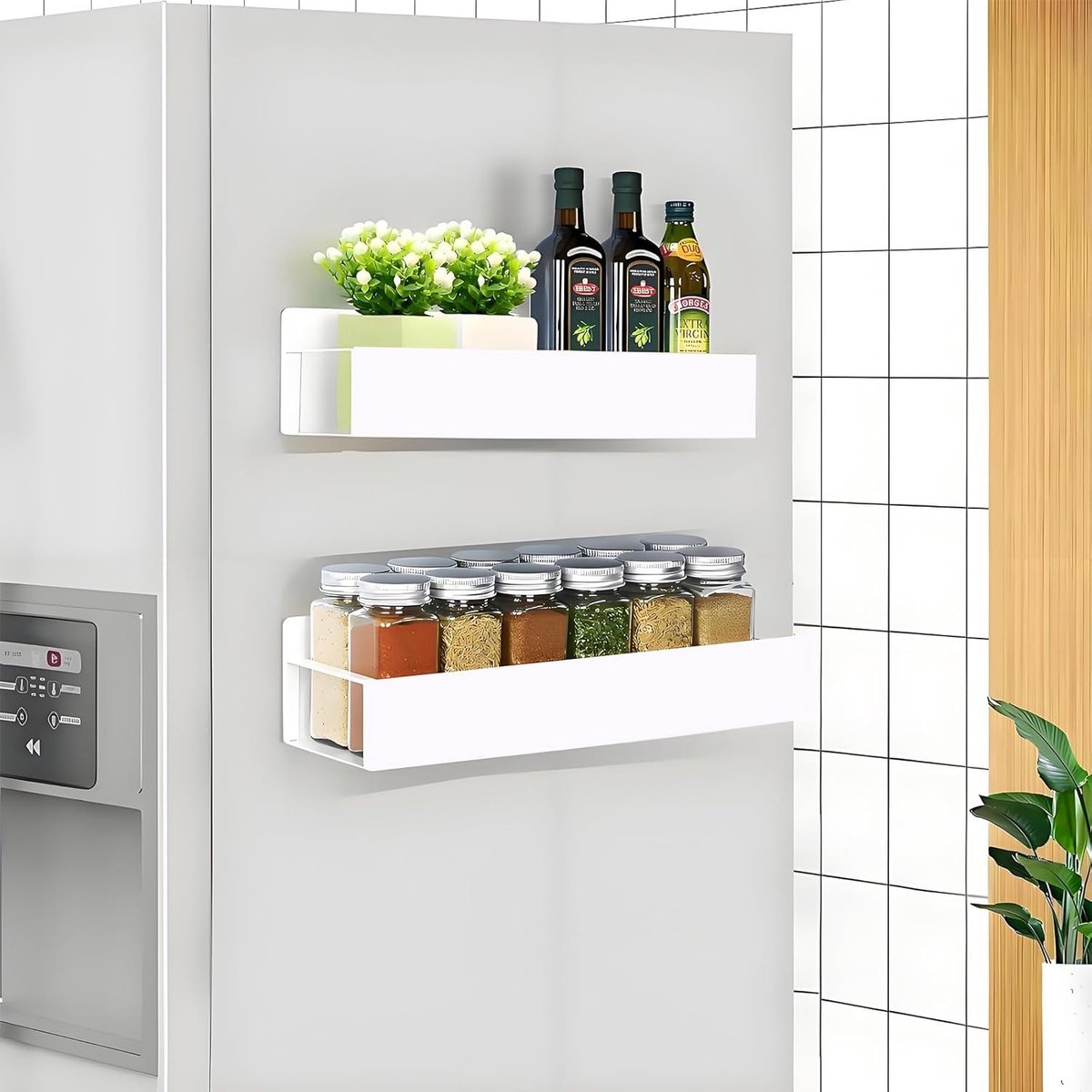 Ryoudavell - Magnetische Koelkast Opbergplank - Kruidenrek Magneet - Metaal Wandplank Zonder Boren - Keuken Organizer - Wit