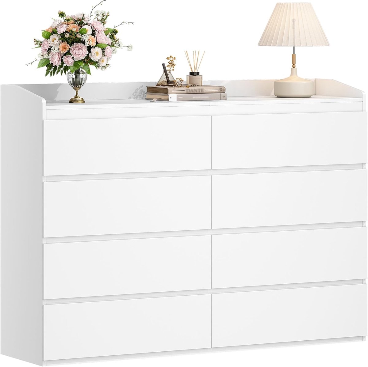 Hzuaneri ladekast met 8 laden, 40 x 120 x 108 cm, wit, bijzettafel met werkblad, locker met bovenrail, moderne stijl, geschikt voor woonkamer en slaapkamer