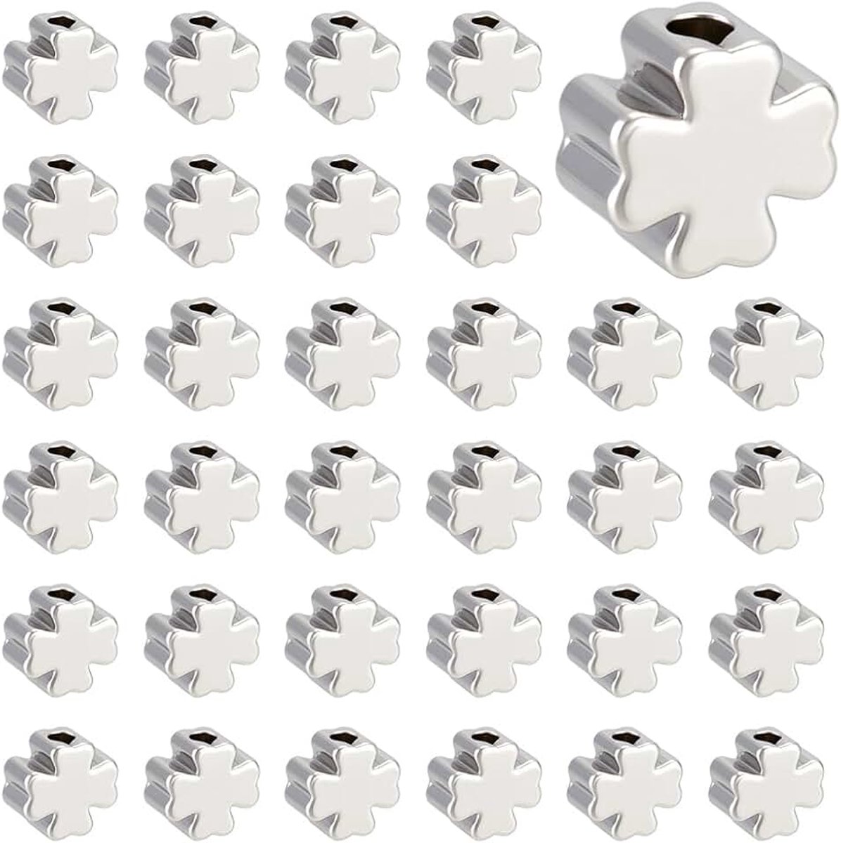 60 stuks echte geplatineerde klavertjes vier metalen geluksbloem afstandhouders losse 5 x 5 mm kleine bedelkralen voor halsketting armband oorbellen