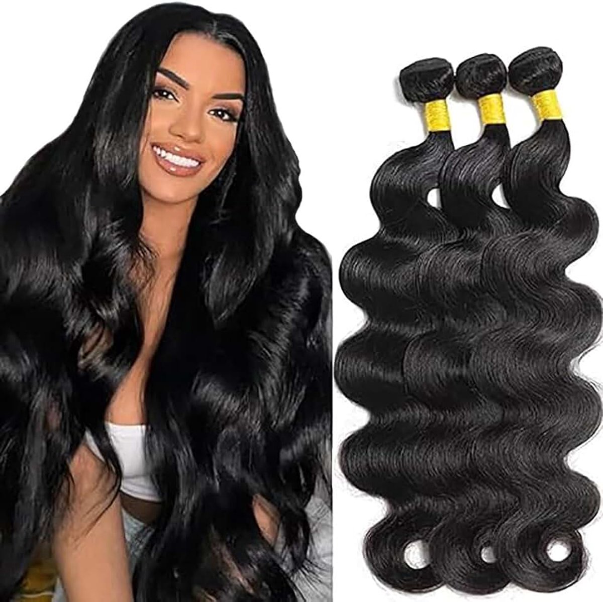 #1B Natural Black Body Wave Human Hair Bundles Double Weft Unprocessed Brazilian Remy Hair Extensions Premium Menselijk haar verlenging With Minimal Tangle 14 16 18 Inch For Women